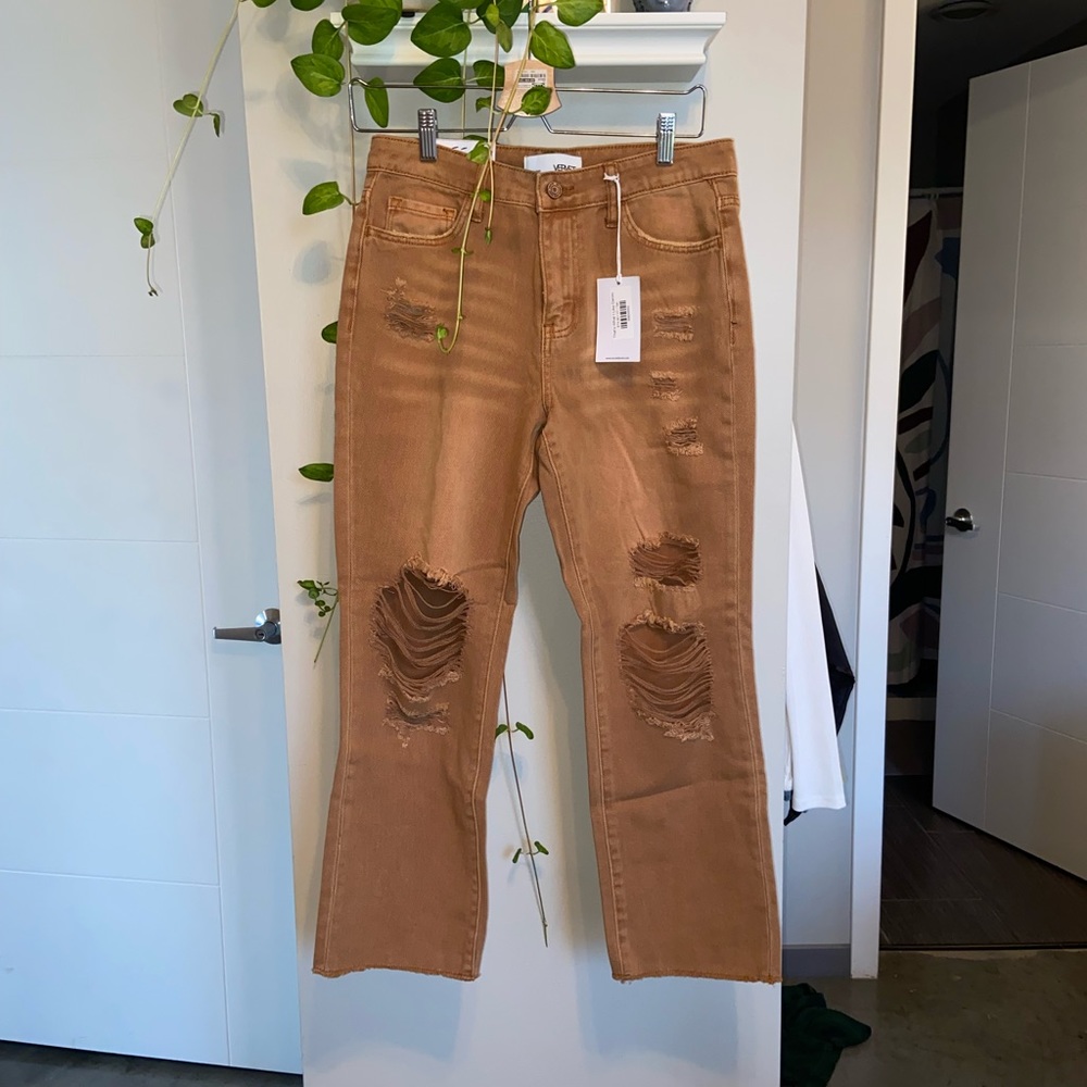 Tan Vervet Denim Jeans
